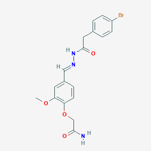 molecular formula C18H18BrN3O4 B450122 2-{4-[(E)-{2-[(4-bromophenyl)acetyl]hydrazinylidene}methyl]-2-methoxyphenoxy}acetamide 