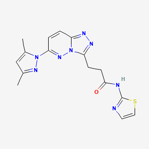 molecular formula C16H16N8OS B4501297 3-[6-(3,5-二甲基-1H-吡唑-1-基)[1,2,4]三唑并[4,3-b]哒嗪-3-基]-N-1,3-噻唑-2-基丙酰胺 