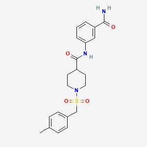 molecular formula C21H25N3O4S B4501304 N-[3-(氨基羰基)苯基]-1-[(4-甲基苄基)磺酰基]-4-哌啶甲酰胺 