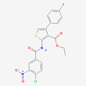 molecular formula C20H14ClFN2O5S B450138 Ethyl 2-({4-chloro-3-nitrobenzoyl}amino)-4-(4-fluorophenyl)thiophene-3-carboxylate 