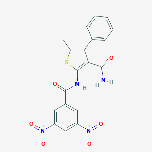 molecular formula C19H14N4O6S B450176 2-({3,5-Bisnitrobenzoyl}amino)-5-methyl-4-phenylthiophene-3-carboxamide 