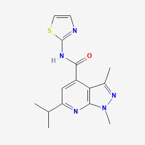 molecular formula C15H17N5OS B4501865 1,3-dimethyl-6-(propan-2-yl)-N-(1,3-thiazol-2-yl)-1H-pyrazolo[3,4-b]pyridine-4-carboxamide 