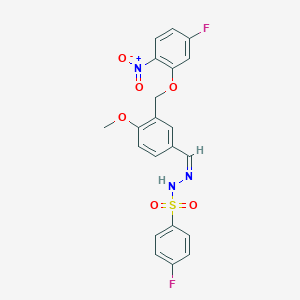 molecular formula C21H17F2N3O6S B450204 4-fluoro-N'-[(Z)-{3-[(5-fluoro-2-nitrophenoxy)methyl]-4-methoxyphenyl}methylidene]benzenesulfonohydrazide 