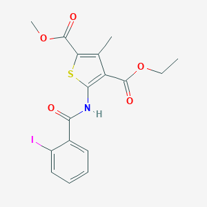 molecular formula C17H16INO5S B450211 4-Ethyl 2-methyl 5-[(2-iodobenzoyl)amino]-3-methyl-2,4-thiophenedicarboxylate 