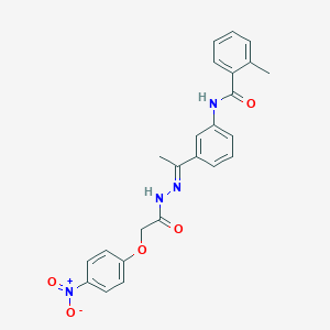 molecular formula C24H22N4O5 B450212 N-{3-[N-({4-nitrophenoxy}acetyl)ethanehydrazonoyl]phenyl}-2-methylbenzamide 