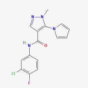 molecular formula C15H12ClFN4O B4502230 N-(3-chloro-4-fluorophenyl)-1-methyl-5-(1H-pyrrol-1-yl)-1H-pyrazole-4-carboxamide 