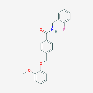 molecular formula C22H20FNO3 B450232 N-(2-fluorobenzyl)-4-[(2-methoxyphenoxy)methyl]benzamide 