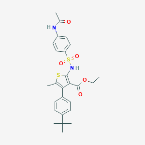molecular formula C26H30N2O5S2 B450233 Ethyl 2-({[4-(acetylamino)phenyl]sulfonyl}amino)-4-(4-tert-butylphenyl)-5-methylthiophene-3-carboxylate 