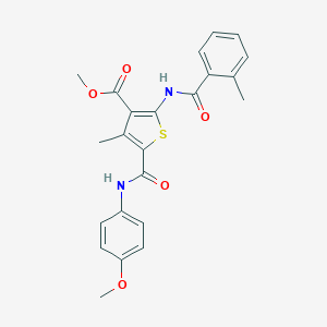 molecular formula C23H22N2O5S B450236 Methyl 5-[(4-methoxyanilino)carbonyl]-4-methyl-2-[(2-methylbenzoyl)amino]-3-thiophenecarboxylate 