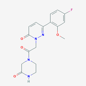 molecular formula C17H17FN4O4 B4502431 6-(4-fluoro-2-methoxyphenyl)-2-[2-oxo-2-(3-oxo-1-piperazinyl)ethyl]-3(2H)-pyridazinone 