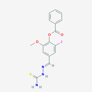 molecular formula C16H14IN3O3S B450244 4-[(E)-(2-carbamothioylhydrazinylidene)methyl]-2-iodo-6-methoxyphenyl benzoate 