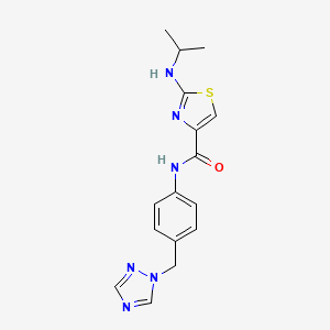 molecular formula C16H18N6OS B4502481 2-(propan-2-ylamino)-N-[4-(1H-1,2,4-triazol-1-ylmethyl)phenyl]-1,3-thiazole-4-carboxamide 