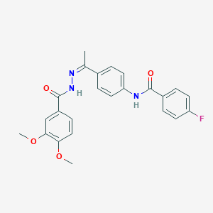 molecular formula C24H22FN3O4 B450263 N-{4-[N-(3,4-dimethoxybenzoyl)ethanehydrazonoyl]phenyl}-4-fluorobenzamide 