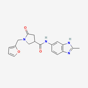 molecular formula C18H18N4O3 B4502679 1-(furan-2-ylmethyl)-N-(2-methyl-1H-benzimidazol-5-yl)-5-oxopyrrolidine-3-carboxamide 