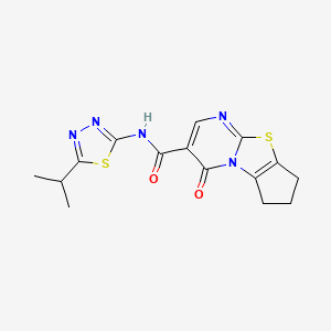 molecular formula C15H15N5O2S2 B4502784 N-(5-isopropyl-1,3,4-thiadiazol-2-yl)-4-oxo-7,8-dihydro-4H,6H-cyclopenta[4,5][1,3]thiazolo[3,2-a]pyrimidine-3-carboxamide 