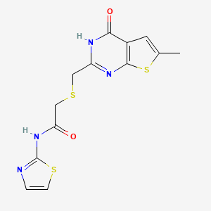 molecular formula C13H12N4O2S3 B4502871 2-{[(6-甲基-4-氧代-3,4-二氢噻吩并[2,3-d]嘧啶-2-基)甲基]硫代}-N-1,3-噻唑-2-基乙酰胺 