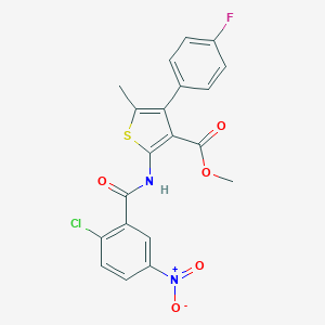 molecular formula C20H14ClFN2O5S B450288 Methyl 2-({2-chloro-5-nitrobenzoyl}amino)-4-(4-fluorophenyl)-5-methylthiophene-3-carboxylate 