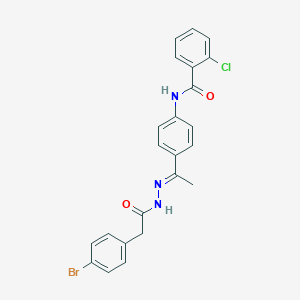 molecular formula C23H19BrClN3O2 B450292 N-(4-{N-[(4-bromophenyl)acetyl]ethanehydrazonoyl}phenyl)-2-chlorobenzamide 