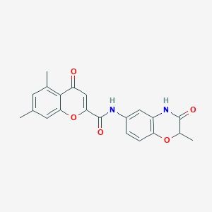 molecular formula C21H18N2O5 B4503076 5,7-dimethyl-N-(2-methyl-3-oxo-3,4-dihydro-2H-1,4-benzoxazin-6-yl)-4-oxo-4H-chromene-2-carboxamide 