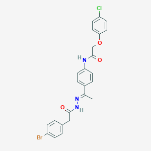 molecular formula C24H21BrClN3O3 B450315 N-(4-{N-[(4-bromophenyl)acetyl]ethanehydrazonoyl}phenyl)-2-(4-chlorophenoxy)acetamide 