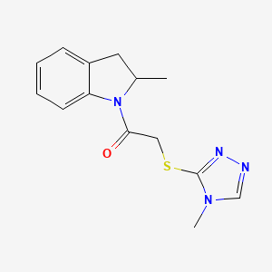 molecular formula C14H16N4OS B4503179 2-methyl-1-{[(4-methyl-4H-1,2,4-triazol-3-yl)thio]acetyl}indoline 