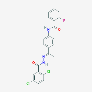 molecular formula C22H16Cl2FN3O2 B450342 N-{4-[N-(2,5-dichlorobenzoyl)ethanehydrazonoyl]phenyl}-2-fluorobenzamide 