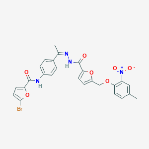 molecular formula C26H21BrN4O7 B450343 5-bromo-N-(4-{N-[5-({2-nitro-4-methylphenoxy}methyl)-2-furoyl]ethanehydrazonoyl}phenyl)-2-furamide 
