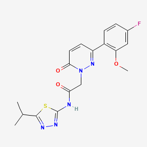 molecular formula C18H18FN5O3S B4503479 2-[3-(4-fluoro-2-methoxyphenyl)-6-oxopyridazin-1(6H)-yl]-N-[(2E)-5-(propan-2-yl)-1,3,4-thiadiazol-2(3H)-ylidene]acetamide 