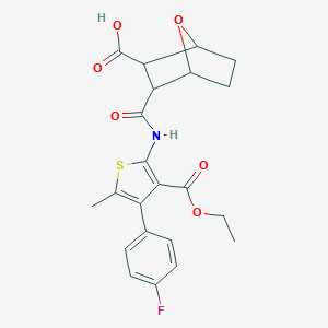 molecular formula C22H22FNO6S B450351 3-({[3-(Ethoxycarbonyl)-4-(4-fluorophenyl)-5-methyl-2-thienyl]amino}carbonyl)-7-oxabicyclo[2.2.1]heptane-2-carboxylic acid 