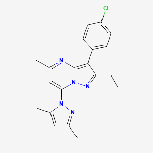 molecular formula C20H20ClN5 B4503678 3-(4-chlorophenyl)-7-(3,5-dimethyl-1H-pyrazol-1-yl)-2-ethyl-5-methylpyrazolo[1,5-a]pyrimidine 