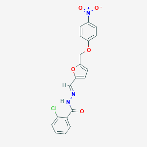 molecular formula C19H14ClN3O5 B450370 2-chloro-N'-[(E)-{5-[(4-nitrophenoxy)methyl]furan-2-yl}methylidene]benzohydrazide 