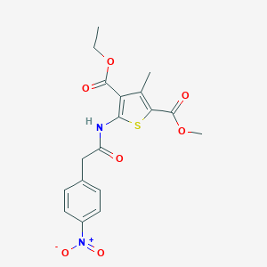 molecular formula C18H18N2O7S B450378 4-Ethyl 2-methyl 3-methyl-5-{[(4-nitrophenyl)acetyl]amino}thiophene-2,4-dicarboxylate 