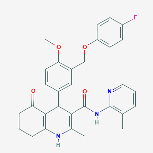 molecular formula C31H30FN3O4 B450489 4-{3-[(4-fluorophenoxy)methyl]-4-methoxyphenyl}-2-methyl-N-(3-methylpyridin-2-yl)-5-oxo-1,4,5,6,7,8-hexahydroquinoline-3-carboxamide 