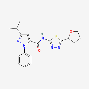 molecular formula C19H21N5O2S B4505056 3-异丙基-1-苯基-N-[5-(四氢-2-呋喃基)-1,3,4-噻二唑-2-基]-1H-吡唑-5-甲酰胺 