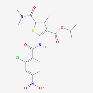 molecular formula C19H20ClN3O6S B450515 Isopropyl 2-({2-chloro-4-nitrobenzoyl}amino)-5-[(dimethylamino)carbonyl]-4-methylthiophene-3-carboxylate 