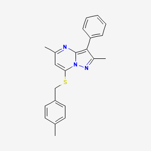 molecular formula C22H21N3S B4505233 2,5-Dimethyl-7-[(4-methylbenzyl)sulfanyl]-3-phenylpyrazolo[1,5-a]pyrimidine 