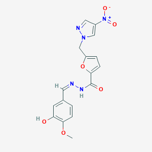 N'-[(Z)-(3-hydroxy-4-methoxyphenyl)methylidene]-5-[(4-nitro-1H-pyrazol-1-yl)methyl]furan-2-carbohydrazide