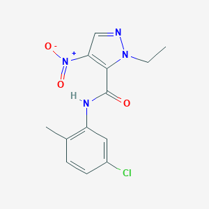 molecular formula C13H13ClN4O3 B450535 N~5~-(5-CHLORO-2-METHYLPHENYL)-1-ETHYL-4-NITRO-1H-PYRAZOLE-5-CARBOXAMIDE 