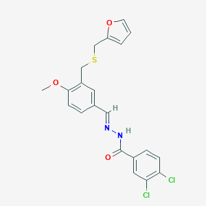 molecular formula C21H18Cl2N2O3S B450539 3,4-dichloro-N'-(3-{[(2-furylmethyl)sulfanyl]methyl}-4-methoxybenzylidene)benzohydrazide 
