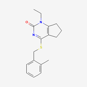 1-ETHYL-4-{[(2-METHYLPHENYL)METHYL]SULFANYL}-1H,2H,5H,6H,7H-CYCLOPENTA[D]PYRIMIDIN-2-ONE