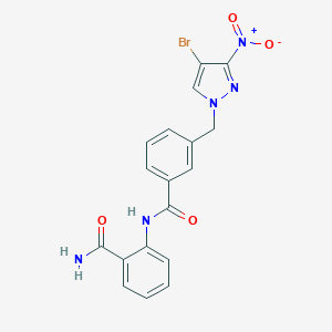 molecular formula C18H14BrN5O4 B450542 2-{[3-({4-bromo-3-nitro-1H-pyrazol-1-yl}methyl)benzoyl]amino}benzamide 