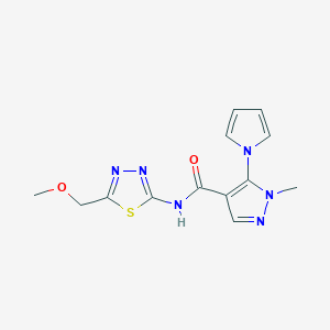 molecular formula C13H14N6O2S B4505482 N-[(2Z)-5-(methoxymethyl)-1,3,4-thiadiazol-2(3H)-ylidene]-1-methyl-5-(1H-pyrrol-1-yl)-1H-pyrazole-4-carboxamide 