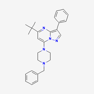 molecular formula C27H31N5 B4505556 7-(4-苄基-1-哌嗪基)-5-叔丁基-3-苯基吡唑并[1,5-a]嘧啶 