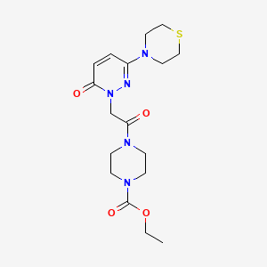 molecular formula C17H25N5O4S B4505805 ethyl 4-{[6-oxo-3-(thiomorpholin-4-yl)pyridazin-1(6H)-yl]acetyl}piperazine-1-carboxylate 