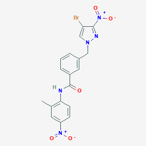 molecular formula C18H14BrN5O5 B450582 3-({4-bromo-3-nitro-1H-pyrazol-1-yl}methyl)-N-{4-nitro-2-methylphenyl}benzamide 