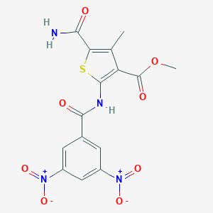 molecular formula C15H12N4O8S B450583 Methyl 5-(aminocarbonyl)-2-({3,5-bisnitrobenzoyl}amino)-4-methylthiophene-3-carboxylate 