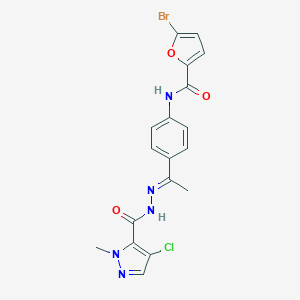 molecular formula C18H15BrClN5O3 B450585 5-bromo-N-(4-{N-[(4-chloro-1-methyl-1H-pyrazol-5-yl)carbonyl]ethanehydrazonoyl}phenyl)-2-furamide 