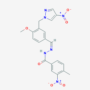 molecular formula C20H18N6O6 B450601 3-nitro-N'-[3-({4-nitro-1H-pyrazol-1-yl}methyl)-4-methoxybenzylidene]-4-methylbenzohydrazide 