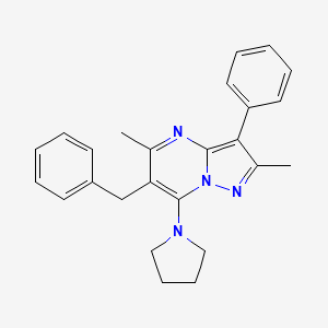 molecular formula C25H26N4 B4506481 6-Benzyl-2,5-dimethyl-3-phenyl-7-(pyrrolidin-1-yl)pyrazolo[1,5-a]pyrimidine 