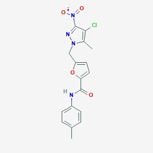 molecular formula C17H15ClN4O4 B450657 5-({4-chloro-3-nitro-5-methyl-1H-pyrazol-1-yl}methyl)-N-(4-methylphenyl)-2-furamide 